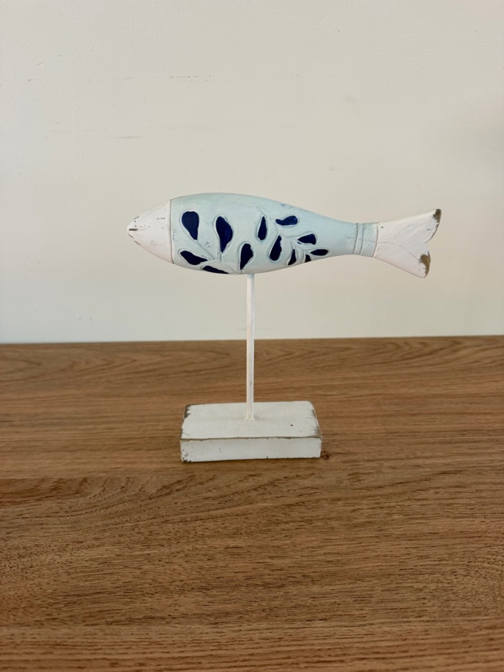White & Light Blue Decorative Fish Statue for Home Decor